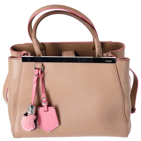 FENDI Petit 2 Jours Handbag 8BH253 Beige Pink Leather - Picture 1 of 7